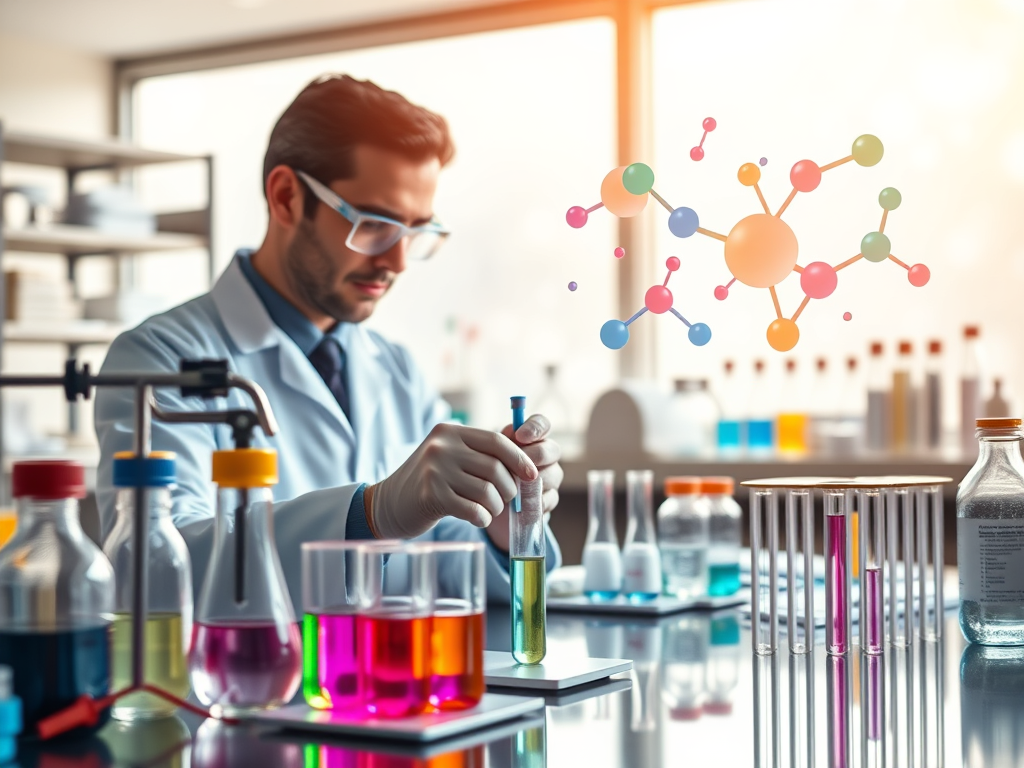 3D molecular structure of peptides illustrating their role in cancer treatment, anti-aging, and gene therapy.