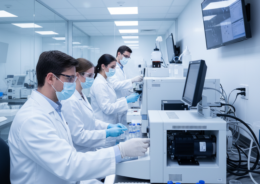 Laboratory scientist testing peptide stability and validation to ensure purity and quality