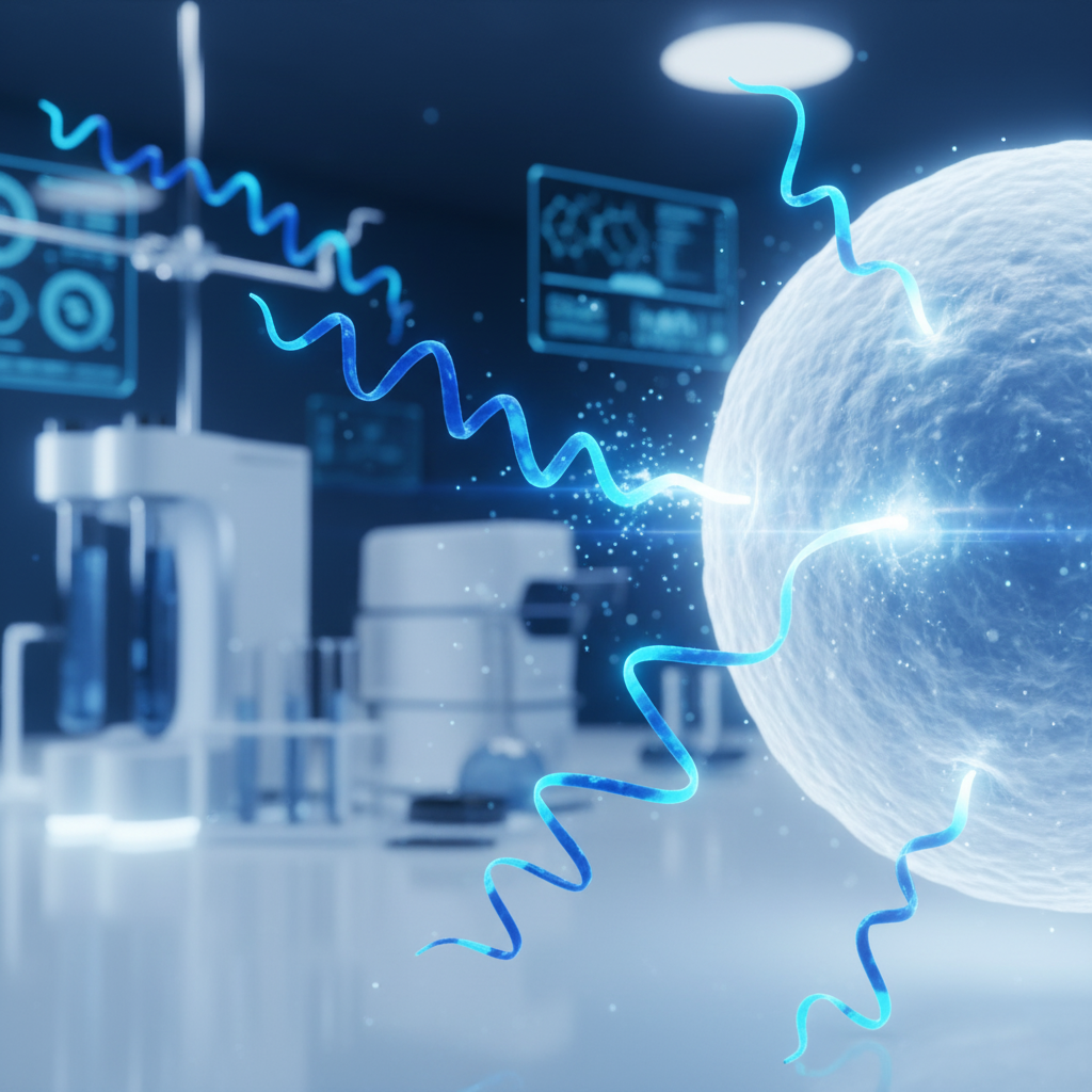 Illustration of peptides interacting with human cells, symbolizing biomedical innovation and peptide-based research