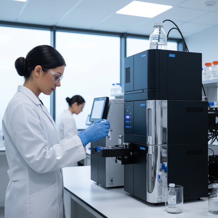 Laboratory scientist analyzing high-purity research peptides under microscope for accurate experimental results.